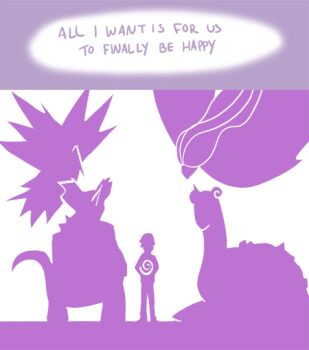 1boy cocowoushi english_text gen_1_pokemon helix_fossil lapras legendary_pokemon male_focus monochrome nidoking nintendo pidgeot pokemon pokemon_(creature) purple_theme red_(pokemon) silhouette twitch_plays_pokemon zapdos