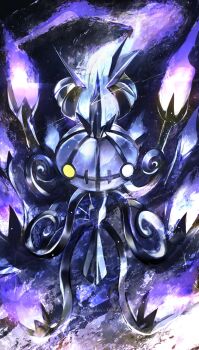 animate_object chandelier chandelure full_body gen_5_pokemon highres mega_chandelure mega_pokemon nintendo no_humans pemuchi_(chikuwa_3296) pokemon pokemon_(creature) purple_nails