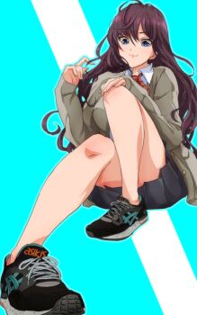 Rule 34 | 10s, 1girl, 71 (nanaichi drafting), :3, blue eyes, breasts, brown hair, female focus, ichinose shiki, idolmaster, idolmaster cinderella girls, long hair, no socks, school uniform, shoes, smile, sneakers, solo