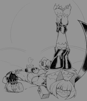 1girl 2025 :3 animal_ears ass belt_pouch bob_cut breasts cat_ears cat_girl cat_tail censored closed_mouth coin collar commentary crop_top detached_leggings disembodied_head facial_scar feet feet_up fingerless_gloves fingernails full_body gloves greyscale heart highres holding holding_coin large_breasts looking_at_viewer lying meltgar monochrome ms._fortune_(skullgirls) novelty_censor on_back pouch ribbed_shirt scar scar_on_cheek scar_on_face scar_on_feet scar_on_leg severed_head sharp_fingernails sharp_toenails shirt short_hair shorts signature simple_background skullgirls smile soles solo tail toenails toes underboob variant_set wide-eyed