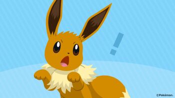 ! :o animal_focus artist_request blue_background brown_eyes commentary_request copyright_name copyright_notice eevee gen_1_pokemon highres nintendo no_humans official_art open_mouth pokemon pokemon_(creature) pokemon_focus second-party_source solo