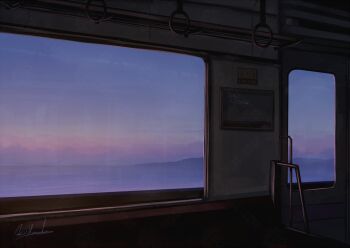 Rule 34 | alu.m (alpcmas), commentary request, hand grip, no humans, original, scenery, signature, train interior, window