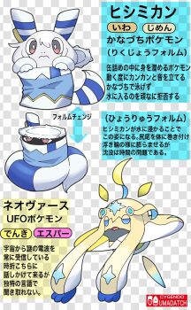 3others ahoge blue_eyes brand_name_imitation brown_eyes clothed_pokemon evolutionary_line fakemon highres hishi_miracle_(umamusume) katwo looking_at_viewer multiple_others neo_universe_(umamusume) nintendo no_humans official_style pokemon pokemon_(creature) tagme umamusume