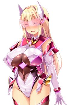 1girl ayazaki_shizuku bare_shoulders blonde_hair blush breasts closed_eyes covered_erect_nipples covered_navel cowboy_shot elbow_gloves embarrassed facing_viewer game_cg gloves glowing hair_intakes hand_on_own_hip headgear highleg highleg_leotard huge_breasts impossible_clothes impossible_leotard large_variant_set legs_together leotard long_hair magical_girl neon_trim non-web_source nose_blush official_art open_mouth satou_kuuki shiny_clothes shiny_skin sidelocks simple_background skin_tight solo soukou_seiki_ysphere standing sweatdrop thighhighs tinted_eyewear transparent_background variant_set white_background white_gloves white_leotard ys_flare