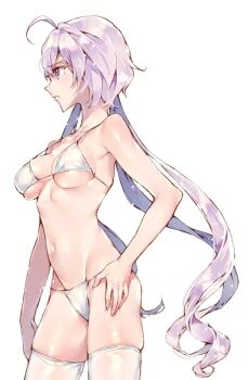 1girl bikini dolphin_wave dsmile groin long_hair navel pantyhose purple_eyes purple_hair senki_zesshou_symphogear solo swimsuit tagme thighhighs underwear white_background yukine_chris