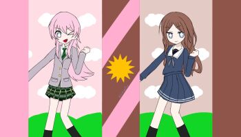 2girls bang_dream! bang_dream!_it&#039;s_mygo!!!!! blue_eyes brown_hair chihaya_anon mesmerizer_(vocaloid) multiple_girls mygo!!!!!_(bang_dream!) nagasaki_soyo nickroseflow pink_eyes school_uniform