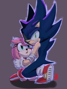 amy_rose angry black_fur black_hair blood boots bracelet dark_sonic dress fangs gloves hairband hedgehog highres izachansenpai20 jewelry medium_hair pink_fur pink_hair protecting red_dress red_shoes scary_face sega shoes socks sonamy sonic_(series) sonic_the_hedgehog sonic_x spiked_hair tms_entertainment white_gloves white_socks