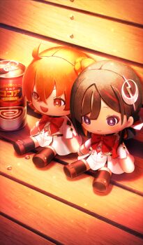 Rule 34 | after time valentine 2026, artist request, can, character doll, commentary request, doll, drink can, fate/grand order, fate (series), fujimaru ritsuka (female), jeunesse crane (fate), jeunesse crane (second ascension) (fate), miss crane (fate), no humans, object focus, official art, on bench, still life, third-party source, warm colored