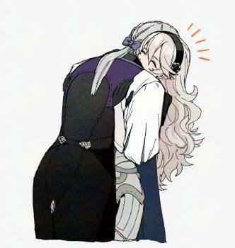 Rule 34 | 1boy, 1girl, closed eyes, commentary request, couple, female corrin (fire emblem), fire emblem, fire emblem fates, grey hair, hetero, highres, hug, jakob (fire emblem), male focus, nintendo, nohrian butler uniform, ponytail, solo focus, upper body, yuki12046
