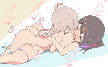 1futa 1girl age_difference ahoge ass black_hair breasts brown_eyes futa_with_female futanari grey_hair highres implied_futanari loli long_hair medium_breasts missionary multicolored_hair nude onee-loli onii-chan_wa_oshimai! oyama_mahiro oyama_mihari panties panties_around_leg purple_hair red_hair sex siblings sisters small_breasts two-tone_hair umanosuke underwear yuri
