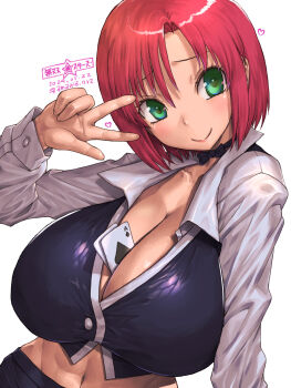 1girl amania_orz breasts green_eyes highres large_breasts rio_rollins short_hair smile solo super_blackjack