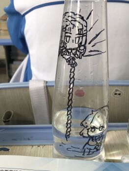 2girls absurdres bottle chibi dreadlocks facial_tattoo highres ishmael60994 ishmael_(project_moon) limbus_company multiple_girls project_moon queequeg_(project_moon) rope sad sinking tattoo unconventional_media water wet wet_hair