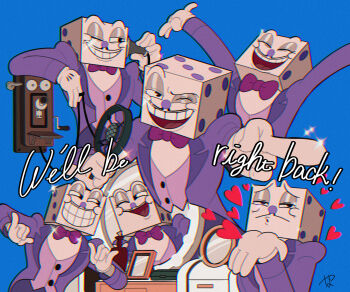 1boy black_eyes cuphead_(game) dice facial_hair formal_clothes highres king_dice mirror mustache one_eye_closed pac-man_eyes pants purple_pants purple_suit suit toon_(style) yumeko1949