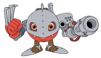 Rule 34 | cable, cannon, claws, digimon, digimon (creature), fangs, highres, metalmamemon, red eyes, solo