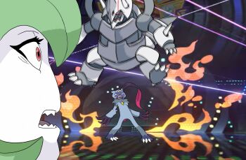 aggron artist_request attack claws fighting gameplay_mechanics gardevoir gen_3_pokemon imminent_death jumping looking_back mario_(series) mega_aggron mega_pokemon motion_blur nintendo open_mouth pokemon pokemon_(creature) pokemon_champions pokemon_focus pokemon_move realistic scene_reference sharp_teeth sneasler standing super_smash_bros. tail teeth