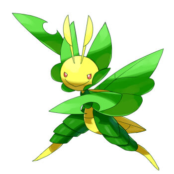 bug gen_5_pokemon good_frog leaf leavanny nintendo no_humans pokemon pokemon_(creature) red_eyes simple_background