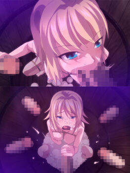 Rule 34 | 1girl, barefoot, bdsm, blonde hair, blue eyes, breasts, bukkake, censored, completely nude, cum, cum bath, cum in pussy, cum on body, facial, fellatio, handjob, iris von austria, liquid (company), mashou no nie, mashou no nie 3, medium breasts, mosaic censoring, multiple boys, murakami teruaki, nipples, nude, open mouth, oral, screencap, short hair, squatting, tears