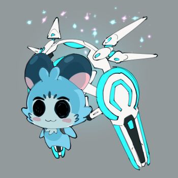 Rule 34 | :3, animal ears, blush stickers, chattino (raora panthera), flying, g-self perfect pack, glowing, grey background, gundam, gundam g no reconguista, harutimu, highres, hololive, hololive english, no humans, solid circle eyes, virtual youtuber