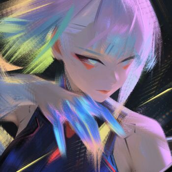 Rule 34 | 1girl, absurdres, artificial eye, cyberpunk, cyberpunk: edgerunners, cyberpunk (series), cyborg, eyeliner, highres, lucy (cyberpunk), makeup, mechanical eye, monowire, multicolored eyes, nyte tyde, red eyeliner, red lips, short hair, solo