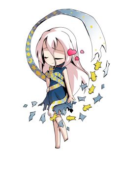 1girl barefoot blue_dress chibi chibi_only closed_eyes commentary_request crescent dairi dress full_body hair_between_eyes hand_on_own_hip large_variant_set long_hair long_hair_between_eyes ribbon_around_body simple_background sleeveless sleeveless_dress snake solo star_(symbol) tachi-e torn_clothes torn_dress touhou transparent_background triangle variant_set yuiman_asama