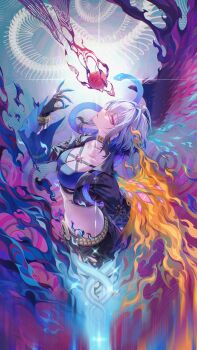 1girl absurdres apple black_jacket black_shorts blue_bra bra breasts closed_mouth commentary_request cropped_jacket food from_side fruit galbrena_(wuthering_waves) gold_choker grey_hair hand_up highres jacket large_breasts looking_at_viewer looking_to_the_side purple_eyes sagi_(sagi_0116) shorts stomach underwear wuthering_waves