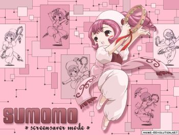 00s 1girl android blush_stickers chobits clamp dancing full_body instrument kimura_masahiro non-web_source pink_background pink_footwear pink_hair shoes sumomo_(chobits) tambourine watermark
