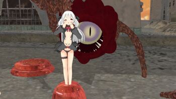 1girl 3d asphyxiation bad_end city defeat demon devil diamond_chan dungeon dying hanged legs loli mikumikudance monster neck_grab open_mouth pain ryona size_difference strangling tentacles torture unconscious white_hair