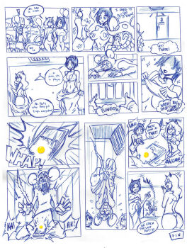 1boy 2girls animal_ear_hairband animal_ears ball_busting cat_ear_hairband cat_ears cat_girl comic covering_breasts covering_privates fake_animal_ears grate hairband highres inktober laughing locker locker_room mouse_boy mouse_tail mousetrap multiple_girls ocigart peeking pointing screaming tail voyeurism