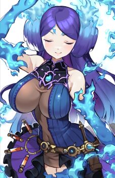 1girl blue_hair breasts brighid_(xenoblade) closed_eyes highres large_breasts solo suuuuica xenoblade_chronicles_(series) xenoblade_chronicles_2