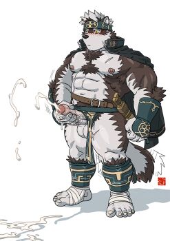 1boy abs ainu_clothes animal_ears bara bare_pectorals blush clothing_aside cumdump erection foreskin full_body furry furry_male gakuran grey_fur grey_hair headband horkeu_kamui large_pectorals male_focus male_masturbation masturbation motion_lines muscular muscular_male navel nipples pectorals pelvic_curtain pelvic_curtain_aside penis rossciaco school_uniform solo speed_lines standing stomach strongman_waist tokyo_houkago_summoners two-tone_fur uncensored vambraces veins veiny_penis white_background wolf_boy wolf_ears yellow_eyes