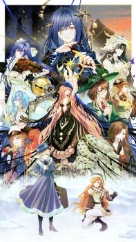 Rule 34 | 1boy, 37 (reverse:1999), 6+girls, :o, ancient greek clothes, animal ear headwear, apple, apple (reverse:1999), apron, aqua eyes, arcana (paradise regained) (reverse:1999), arcana (reverse:1999), arm up, aviator cap, bare shoulders, black boots, black bow, black bowtie, black dress, black gloves, black hair, black hairband, black hands, black veil, blonde hair, blue bow, blue coat, blue dress, blue eyes, blue hair, blue hat, blue neckerchief, blue scarf, blue veil, boots, bow, bow (music), bowtie, braces, breasts, brown coat, brown eyes, brown hair, brown hat, brown jacket, bug, butterfly, centauroid, checkered clothes, checkered scarf, chimera, closed eyes, coat, colored extremities, colored inner hair, colored tears, dress, fake animal ears, ferrofluid, finger to mouth, fishbowl helmet, flower, food, fruit, full body, fur-trimmed boots, fur-trimmed coat, fur trim, glass pen, glasses, gloves, goggles, goggles on headwear, gold choker, greco-roman clothes, green eyes, green hat, green jacket, green shirt, grey hair, grin, hair bun, hair intakes, hairband, hand up, hands up, hat, hat bow, hat feather, hat flower, highres, hofmann knot, holding, holding bow (music), holding canteen, holding instrument, holding pen, holding suitcase, holding violin, id card, insect, instrument, isolde (reverse:1999), jacket, jumpsuit, kakania (reverse:1999), lilya (reverse:1999), long hair, looking at viewer, looking up, mask, mask around neck, medium breasts, monster girl, multicolored hair, multiple girls, music, nautika (reverse:1999), neckerchief, object head, official alternate costume, on one knee, orange hair, oxygen mask, pantyhose, pen, playing instrument, plunging neckline, polka dot neckerchief, purple butterfly, purple eyes, red dress, red jacket, regulus (reverse:1999), reverse:1999, round eyewear, salute, scarf, school uniform, shirt, short hair, sieka (piiroinardesco), single side bun, single tear, smile, snow, sonetto (reverse:1999), sonetto (winter) (reverse:1999), soviet school uniform, standing, strapless, strapless dress, suitcase, taur, tooth fairy (reverse:1999), traditional bowtie, two-finger salute, two-tone veil, ulrich (reverse:1999), upper body, ushanka, veil, vertin (reverse:1999), vertin (winter) (reverse:1999), very long hair, violin, voyager (reverse:1999), wand in head, white apron, white dress, white gloves, white hat, white jumpsuit, white pantyhose, white veil, yellow eyes, yellow gloves