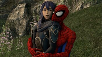 3d crossover fire_emblem fire_emblem_heroes hetero highres lucina_(fire_emblem) marvel nintendo source_request spider-man spider-man_(series)