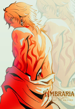 Rule 34 | 1boy, absurdres, arm tattoo, artist name, back tattoo, blonde hair, earrings, from side, highres, honkai: star rail, honkai (series), jewelry, male focus, medium hair, mydei (honkai: star rail), neck tattoo, nipples, shoulder tattoo, solo, tattoo, toned, toned male, topless male, umbra (edits umbra), upper body, watermark, yellow eyes, zoom layer