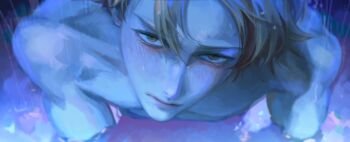 1boy absurdres blonde_hair blush chainsaw_man closed_mouth denji_(chainsaw_man) highres jwachung_ryong lips male_focus nose nude short_hair solo upper_body wet wet_hair