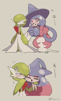 2girls a-nya absurdly_long_hair anger_vein angry arms_at_sides artist_name black_sclera blue_hair blue_hat blush bob_cut cheek_pull closed_mouth colored_sclera colored_skin cropped_torso embarrassed expressionless female_focus female_pervert flat_chest full_body gardevoir gen_3_pokemon gen_8_pokemon gradient_hair green_hair green_skin grey_background hair_over_one_eye half-closed_eyes hands_up happy hat hatterene head_tilt japanese_text jitome lifting_another&#039;s_clothes long_hair looking_afar looking_at_another multicolored_hair multicolored_skin multiple_girls multiple_views nintendo no_feet nose_blush one_eye_covered open_mouth pervert pink_hair pokemon pokemon_(creature) red_eyes short_hair sidelocks signature simple_background smile standing sweat translation_request trembling twitter_username two-tone_hair two-tone_skin upper_body very_long_hair white_eyes white_skin witch_hat yuri