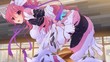 1girl armor ass blush bodysuit breasts cum cum_on_body cum_on_hair en_ciel_rena en_ciel_rena_(aegis) game_cg gloves hair_ribbon kourin_tenshi_en_ciel_rena large_breasts large_variant_set long_hair looking_at_viewer magical_girl non-web_source official_art open_mouth pink_hair red_eyes ribbon saitou_natsuki slime_(substance) slug solo suggestive_fluid suhamaya tomoe_rena variant_set