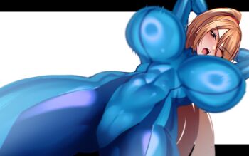 1girl blonde_hair breasts huge_breasts long_hair metroid nintendo samus_aran volyz