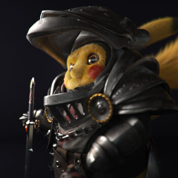 3d armor belt blurry brown_eyes chain clothing_request coat_of_arms depth_of_field evgeniy_aleshechkin furry gen_1_pokemon grey_background helmet highres knight looking_away looking_to_the_side nintendo pikachu pokemon pokemon_(creature) potion realistic simple_background solo sword tagme tail weapon yellow_fur zbrush_(medium)