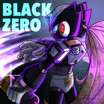 Rule 34 | 1boy, armor, black armor, black helmet, black zero (mega man), blue eyes, character name, from behind, grey background, grey hair, helmet, highres, holding, holding sword, holding weapon, long hair, male focus, mega man (series), mega man x (series), ne light0, ponytail, simple background, solo, sword, twitter username, watermark, weapon, z saber, zero (mega man)