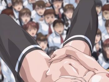 00s 1girl 2002 6+girls animated animated_gif anus aqua_hair aroused ass bible_black bible_black_gaiden black_thighhighs blue_hair bottomless bow bowtie breasts drooling embarrassed exhibitionism female_masturbation female_pubic_hair fingering grabbing_own_breast groping groping_breast hairband large_breasts legs_apart masturbation mochida_junko multiple_boys multiple_girls nipples nude podium pubic_hair public_indecency saliva school school_assembly school_hall school_uniform shirt spread_legs surprised sweat tagme thighhighs uncensored watch white_shirt wide_hips