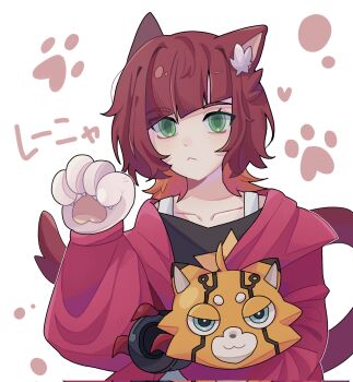 10ovo05 animal_ears blue_eyes cat_ears digimon digimon_(creature) digimon_beatbreak green_eyes jacket looking_at_viewer pristimon sakuya_reina short_hair smile