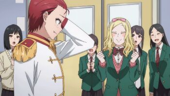 6+girls aizawa_tomo animated animated_gif breasts bursting_breasts inconvenient_breasts large_breasts multiple_girls reverse_trap tomo-chan_wa_onna_no_ko wardrobe_malfunction