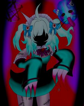 1girl cowboy_shot gradient_hair green_hair highres indie_virtual_youtuber mint_fantome multicolored_hair solo stitches twintails virtual_youtuber wisps_(mint_fantome) x473bvrn666