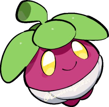 bounsweet chibi chibi_only closed_mouth commentary_request full_body gen_7_pokemon kawaanago lowres nintendo no_humans pokemon pokemon_(creature) pokemon_focus smile solo transparent_background twitter_username yellow_eyes