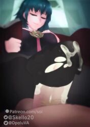 1boy 1girl animated black_pantyhose blue_eyes blue_hair female_byleth_(fire_emblem) clothed_female_nude_male cum cum_in_clothes ejaculation ejaculation_under_clothes fire_emblem fire_emblem:_three_houses footjob hetero nintendo nude opaluva pantyhose penis skello smile sound sound_effects tagme torn_clothes torn_pantyhose video voice_actor