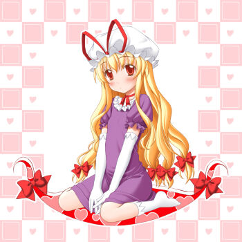 1girl blonde_hair elbow_gloves female_focus gap_(touhou) gloves heart long_hair red_eyes sin-go solo touhou white_gloves white_legwear yakumo_yukari yakumo_yukari_(young) aged_down