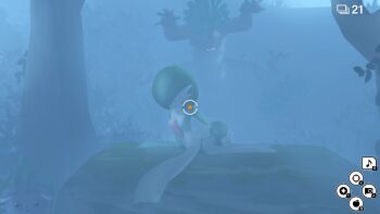 1girl 2others adjusting_dress arched_back bob_cut breasts camera_phone closed_eyes clothes_lift colored_skin dress dress_lift espurr facing_to_the_side fake_screenshot flashing fog forest gardevoir gen_3_pokemon gen_6_pokemon greatm8 green_hair hand_on_ground highres lying multicolored_skin multiple_others musical_note nature new_pokemon_snap nintendo on_rock on_side outdoors pokemon pokemon_(creature) pokemon_focus small_breasts tree trevenant two-tone_skin user_interface white_dress