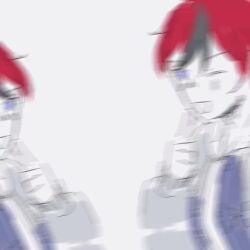 2boys ahoge animated aotsuki_eito audible_speech black_hair blue_eyes kiss male_focus messy_hair multicolored_hair multiple_boys red_hair simple_background sketch sound sumino_takumi tagme the_hundred_line_-last_defense_academy- upper_body video white_background white_hair yaoi