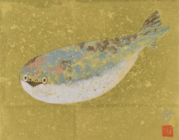 Rule 34 | animal focus, damumun, highres, muted color, no humans, original, sacabambaspis, traditional media, yellow background