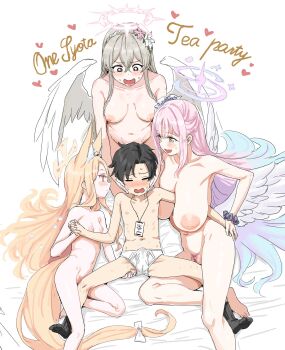 1boy 3girls age_difference aged_down angel_wings animal_ears aqua_hair arm_between_breasts artist_collaboration bar_censor bed_sheet between_breasts between_thighs black_eyes black_hair black_socks blonde_hair blonde_pubic_hair blue_archive blush bone_hiko bow braid breasts bulge censored clearite closed_eyes closed_mouth collarbone colored_pubic_hair completely_nude constricted_pupils cross_halo crotch_rub crown_braid erection erection_under_clothes feathered_wings female_masturbation female_pubic_hair flower fox_ears fox_girl fox_tail gradient_hair grey_hair groin guided_ass_grab hair_flower hair_ornament hair_ribbon halo hand_on_another&#039;s_ass hands_on_another&#039;s_cheeks hands_on_another&#039;s_face harem heart highres holding_hands huge_breasts inverted_nipples kodomo_doushi lanyard lap_pillow light_smile loli long_hair looking_at_another low_wings lying male_underwear masturbation medium_breasts mika_(blue_archive) multicolored_hair multiple_girls nagisa_(blue_archive) navel nipples nude on_side onee-shota open_mouth pink_flower pink_hair pink_halo pink_pubic_hair pubic_hair purple_flower purple_scrunchie pussy pussy_juice ribbon scrunchie seia_(blue_archive) seiza sensei_(blue_archive) sensei_(blue_archive_the_animation) shota sitting small_breasts smile socks starry_sky_print stomach tail tail_bow tail_ornament tea_party_(blue_archive) thighs topless_male two-tone_hair underwear very_long_tail white_background white_bow white_flower white_male_underwear white_ribbon white_wings wings wrist_scrunchie yellow_eyes yellow_halo